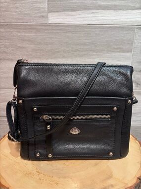 The Trend Genuine Pebbled Leather Crossbody Bag Black Adjustable Strap Brand new